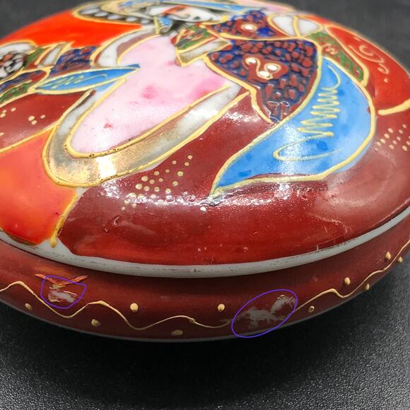 Antique Asian Hand Painted Moriage Porcelian Vanity Trinket Box Marked Foreign - Picture 8 of 10